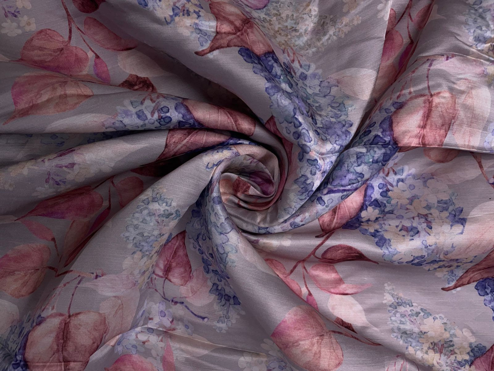 Light Grey Floral Linen Satin Fabric KTEX