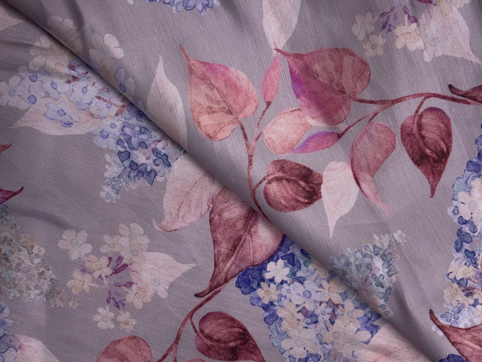 Light Grey Floral Linen Satin Fabric KTEX