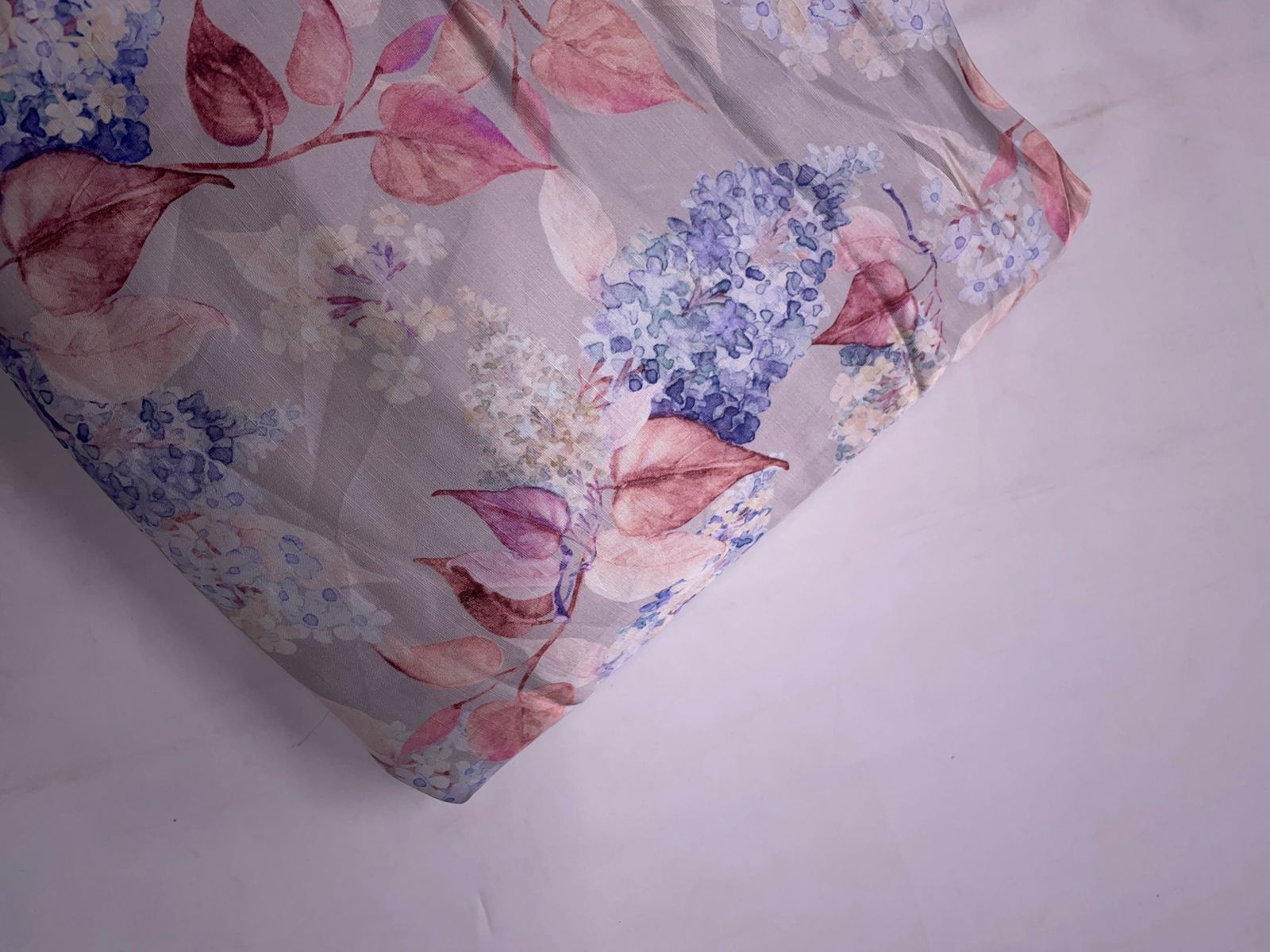 Light Grey Floral Linen Satin Fabric Kapdashop