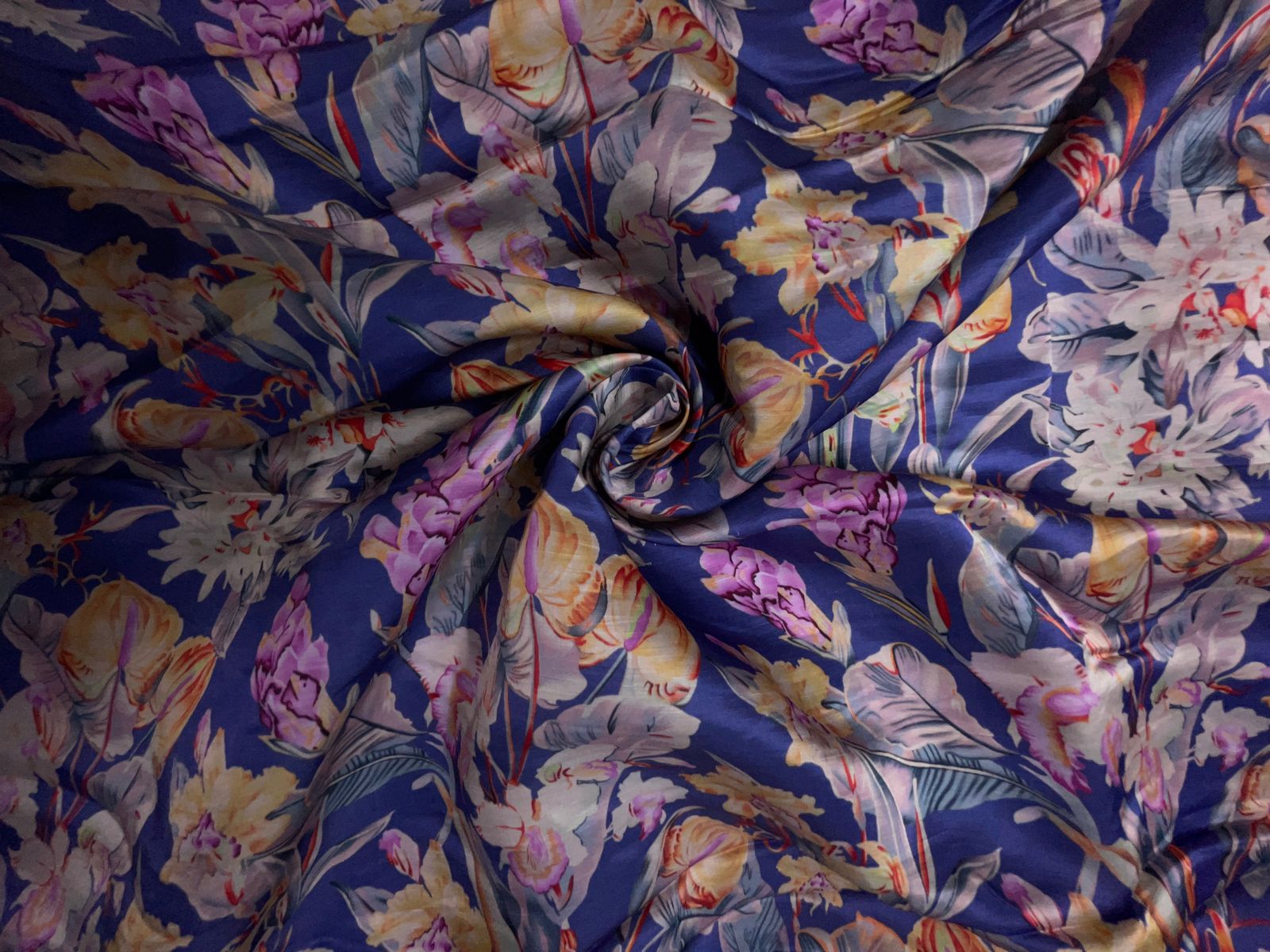 Light Purple Floral Linen Satin Fabric KTEX