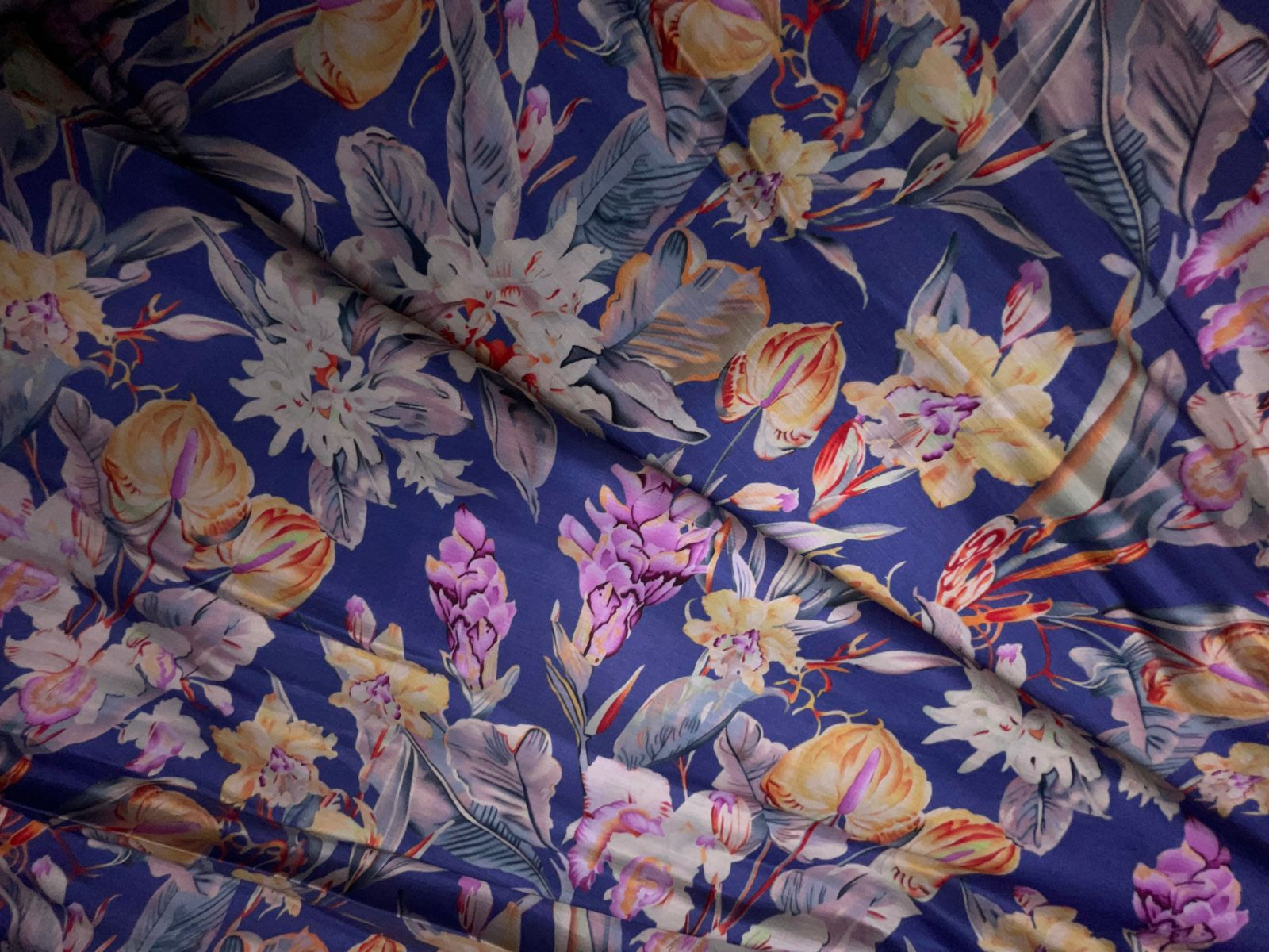 Light Purple Floral Linen Satin Fabric KTEX