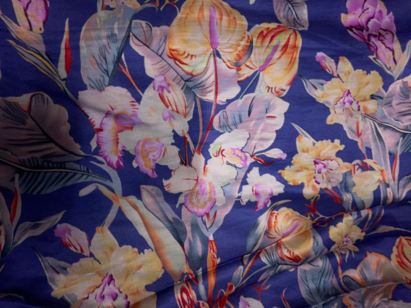 Light Purple Floral Linen Satin Fabric KTEX