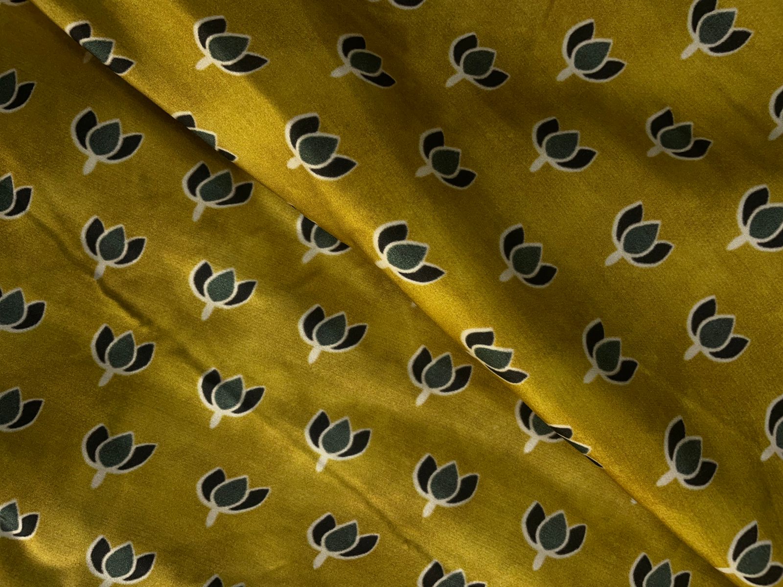 Mustard Floral Modal Satin Fabric KTEX