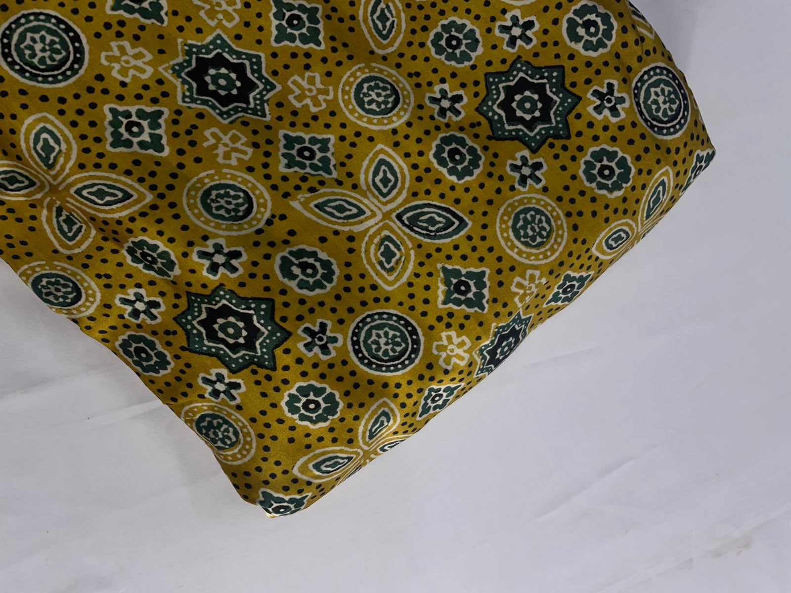 Mustard Geometric Modal Satin Fabric KTEX