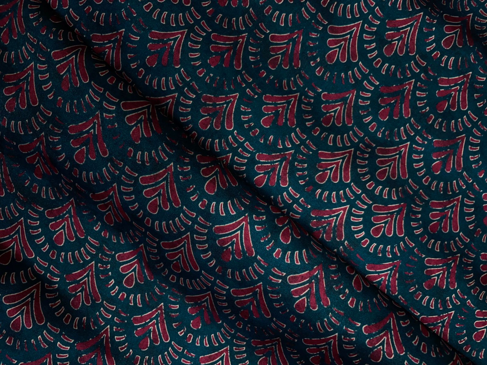 Dark Rama Green Geometric Modal Satin Fabric KTEX