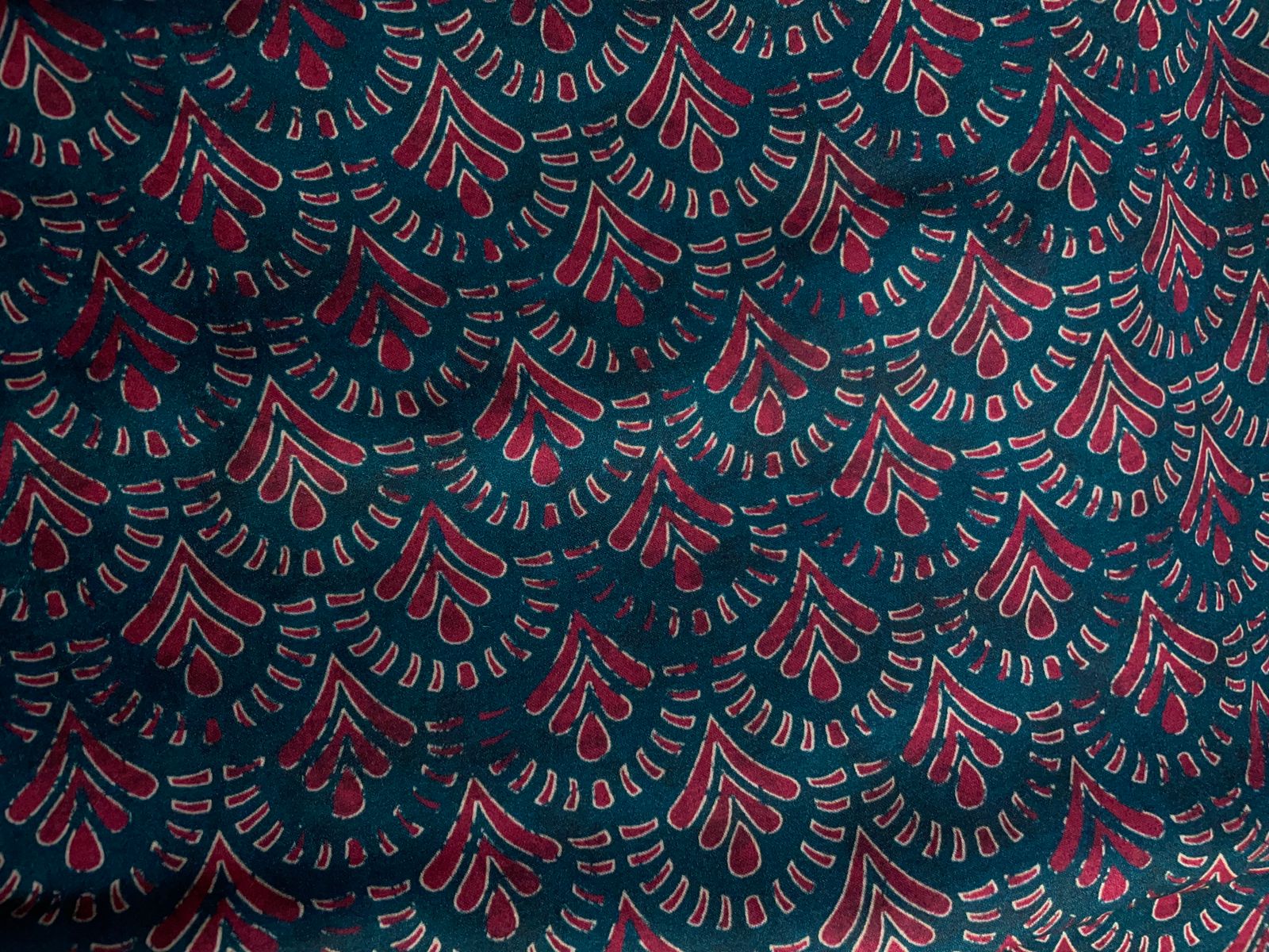 Dark Rama Green Geometric Modal Satin Fabric KTEX