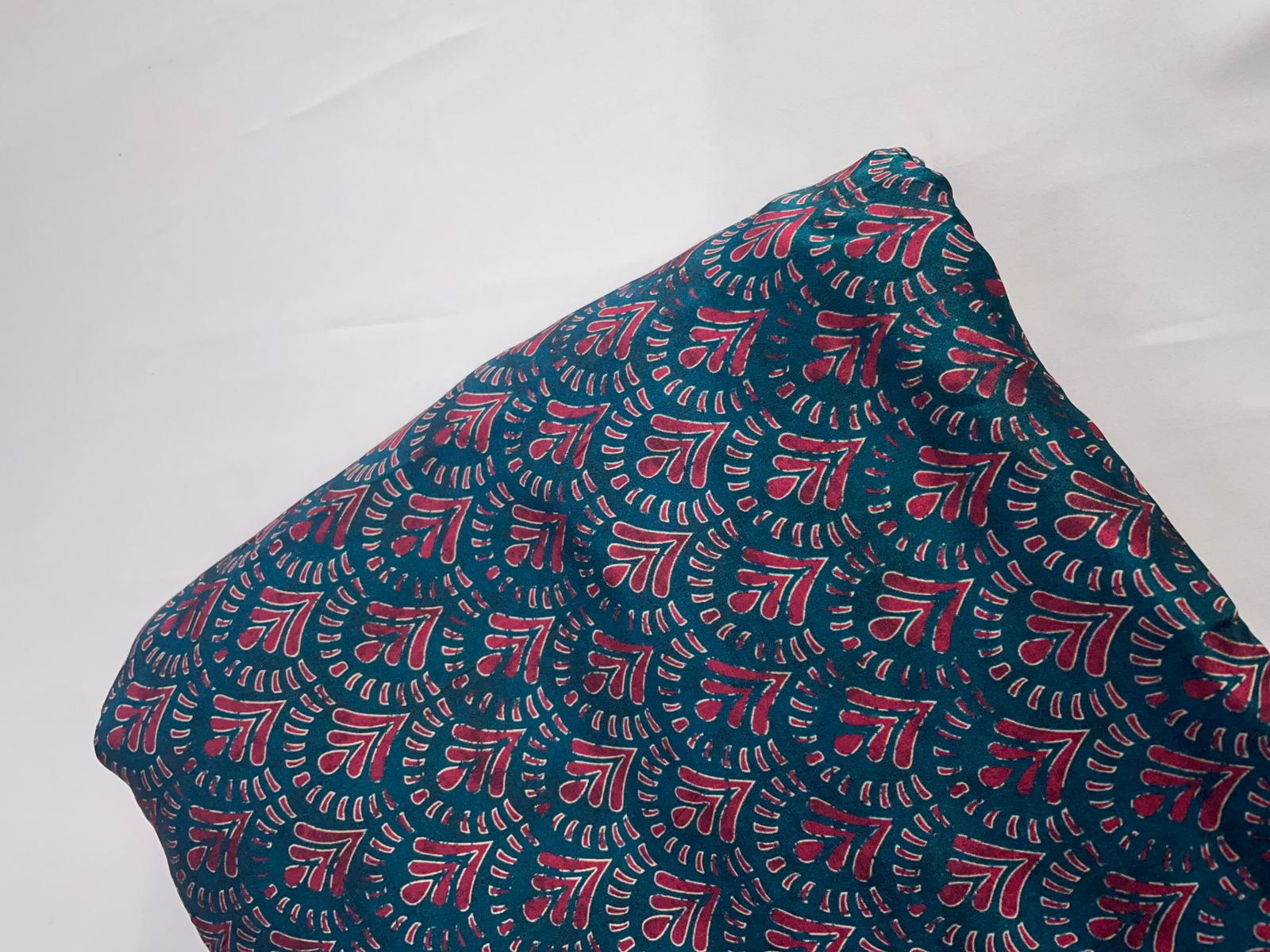 Dark Rama Green Geometric Modal Satin Fabric KTEX