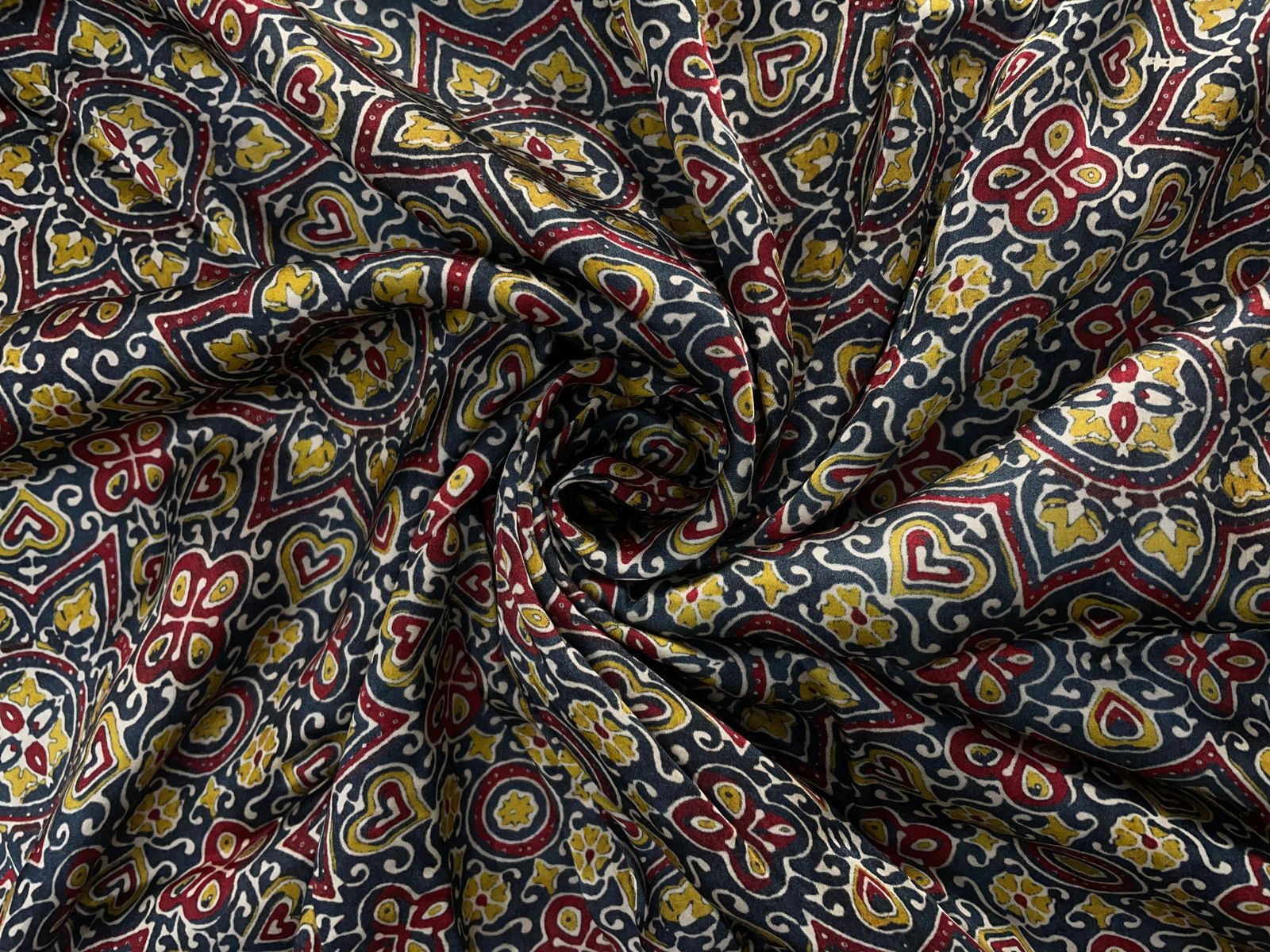 Grey Geometric Modal Satin Fabric Kapdashop