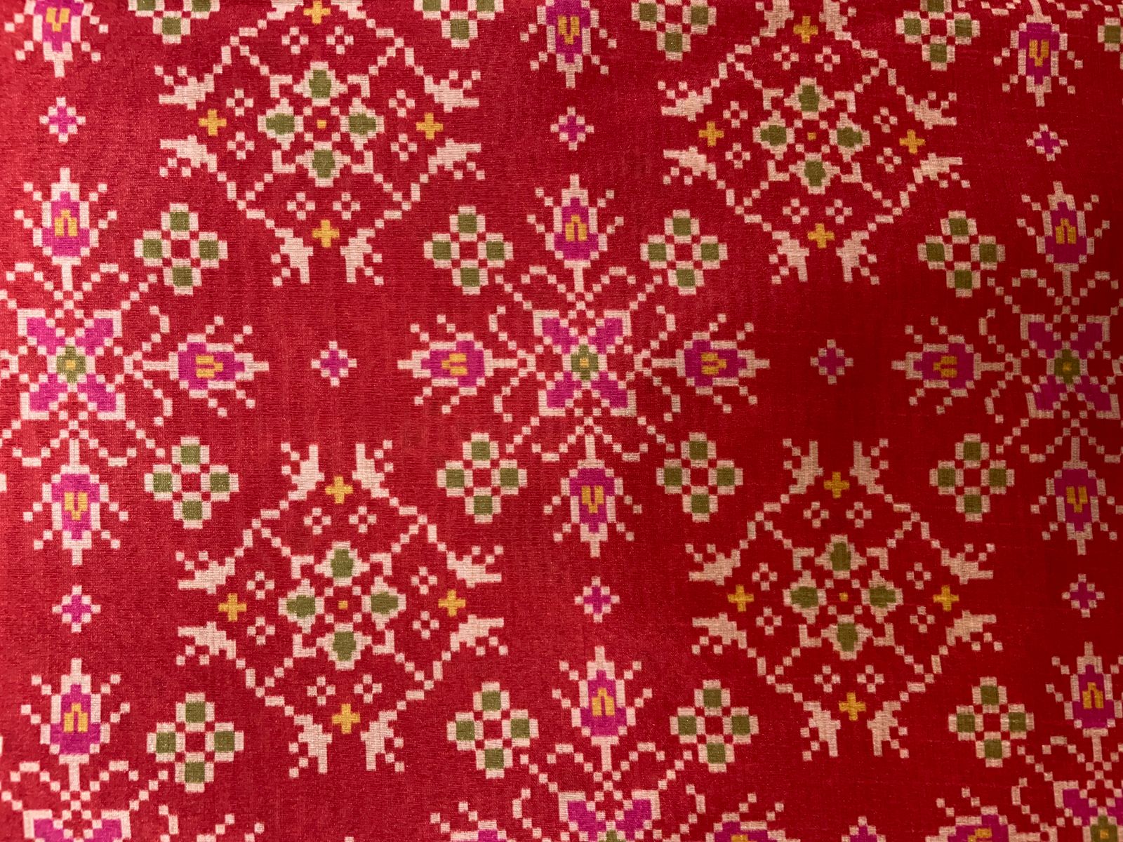 Red Geometric Semi Tussar Fabric Kapdashop
