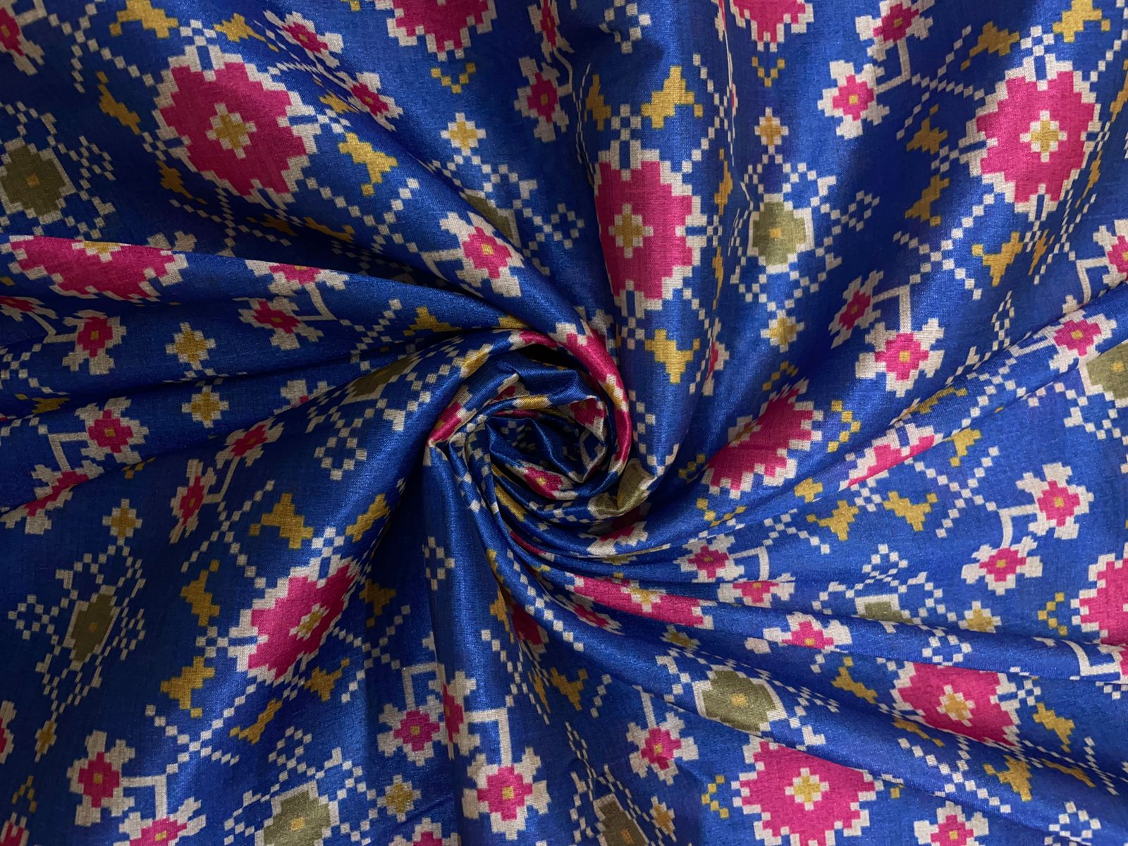 Blue Geometric Semi Tussar Fabric Kapdashop