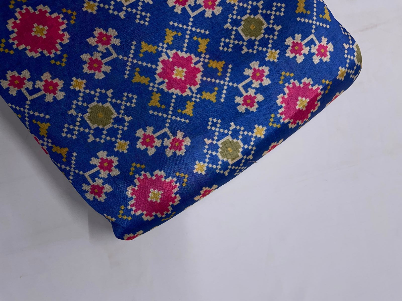 Blue Geometric Semi Tussar Silk Fabric KTEX