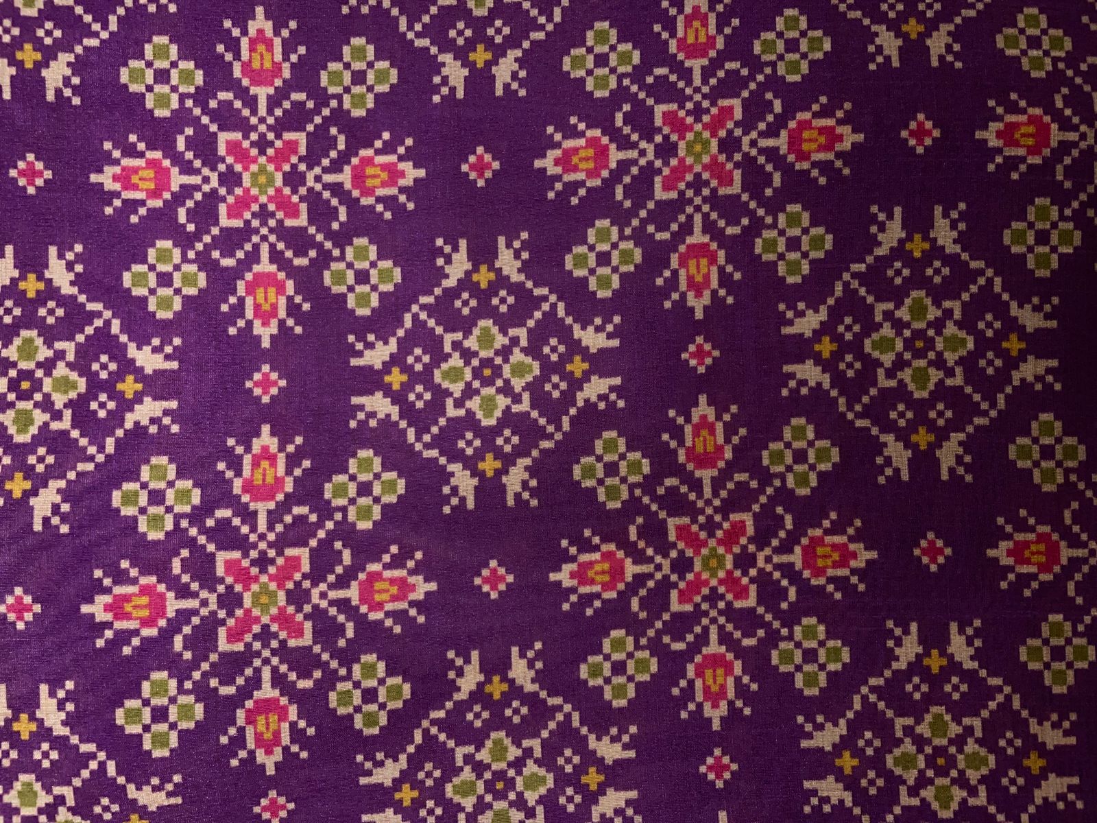 Purple Geometric Semi Tussar Silk Fabric KTEX