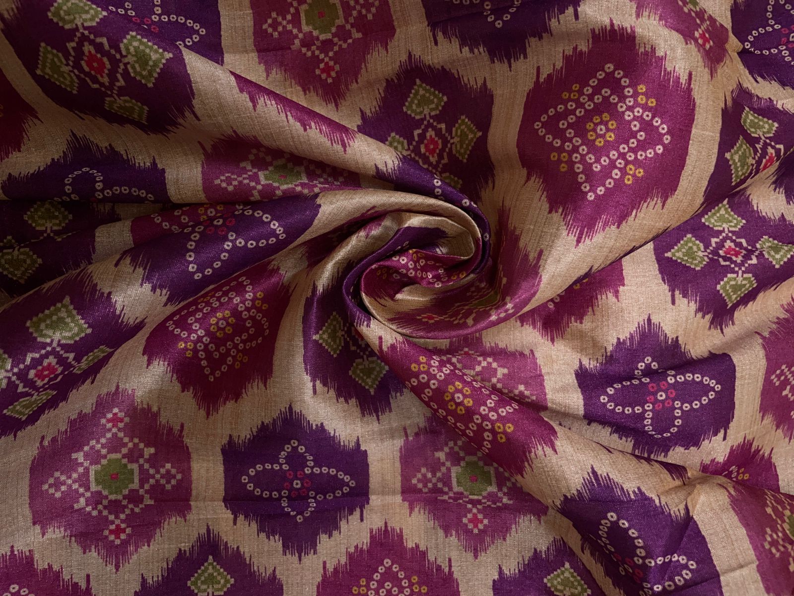 Cream Purple Geometric Semi Tussar Print Kapdashop