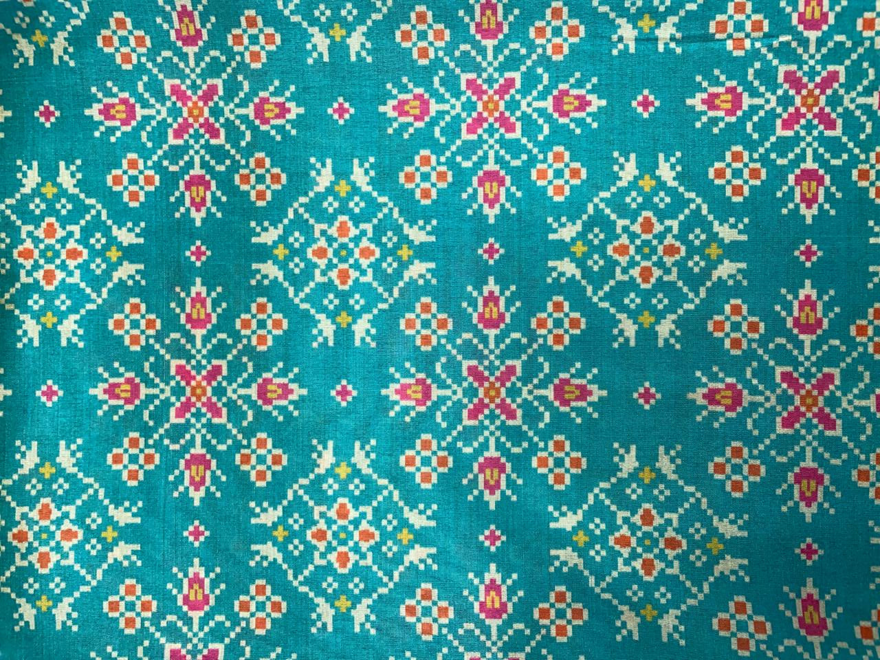 Sea Green Geometric Semi Tussar Fabric Kapdashop