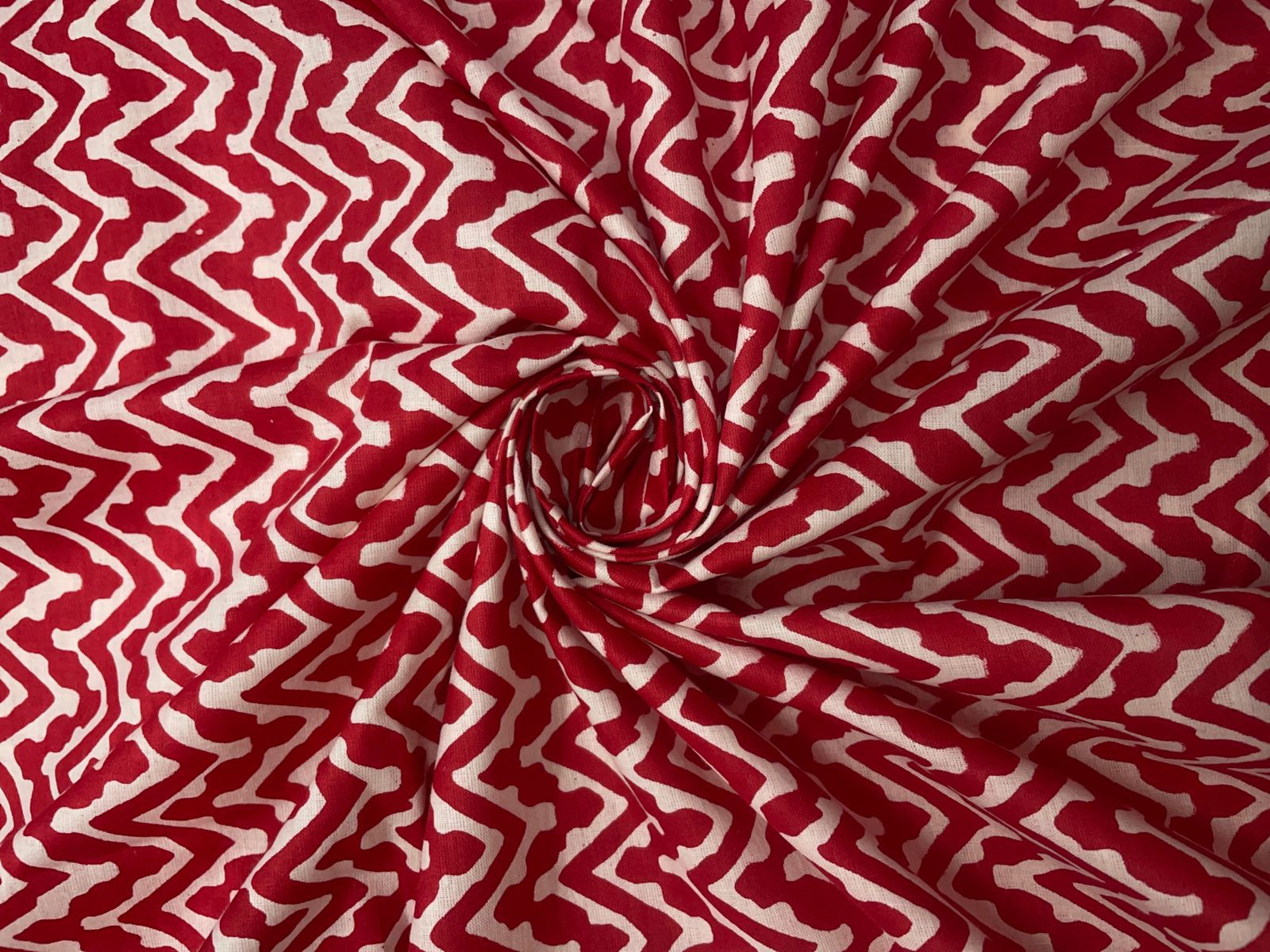 Red & White Chevron Cotton Fabric KTEX