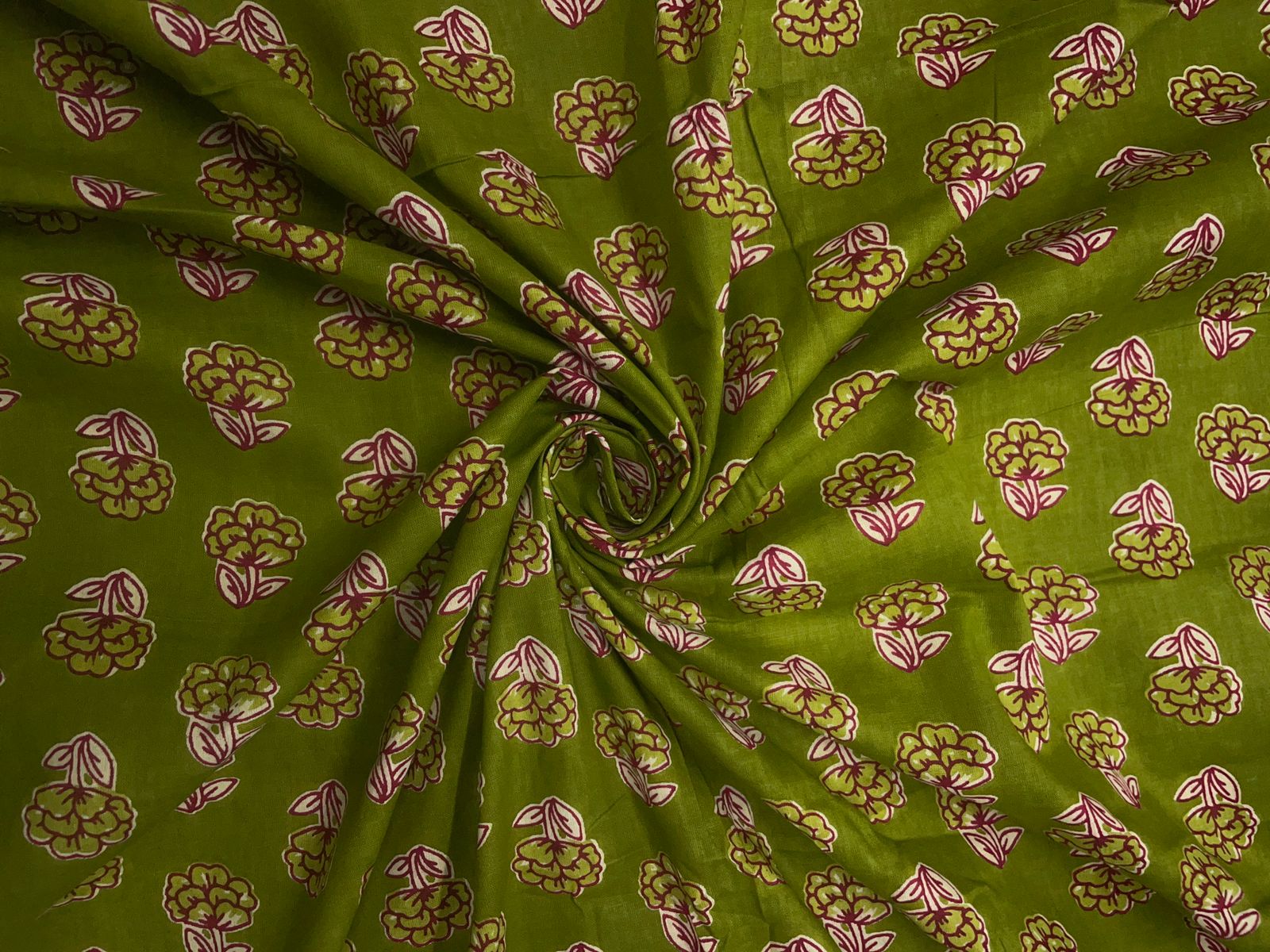 Green Floral Cotton Cambric Fabric KTEX