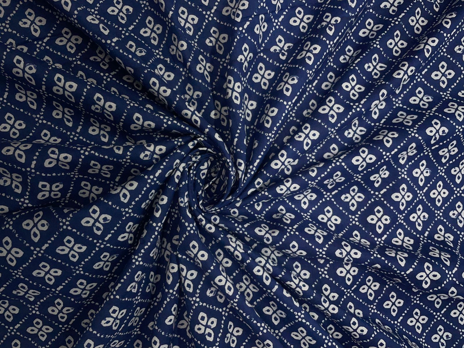 Blue & White Geometric Cotton Cambric Fabric Kapdashop