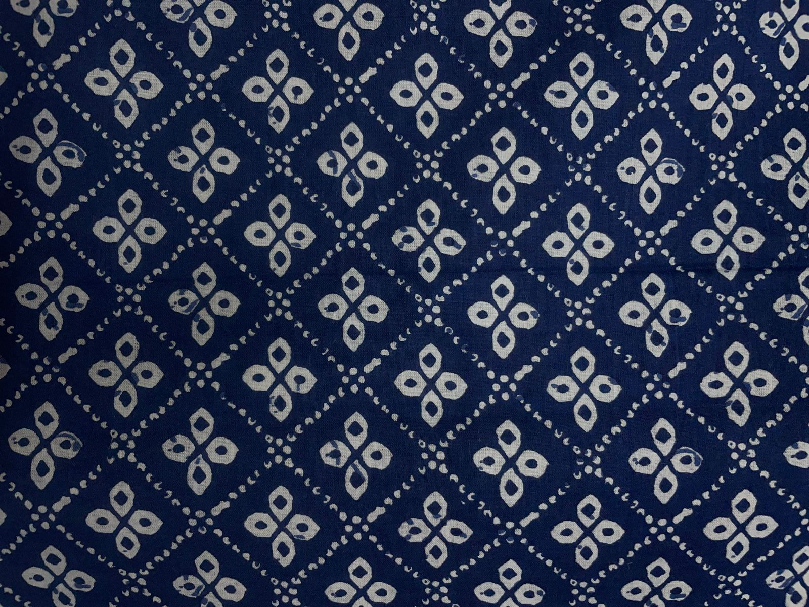 Blue & White Geometric Cotton Cambric Fabric Kapdashop