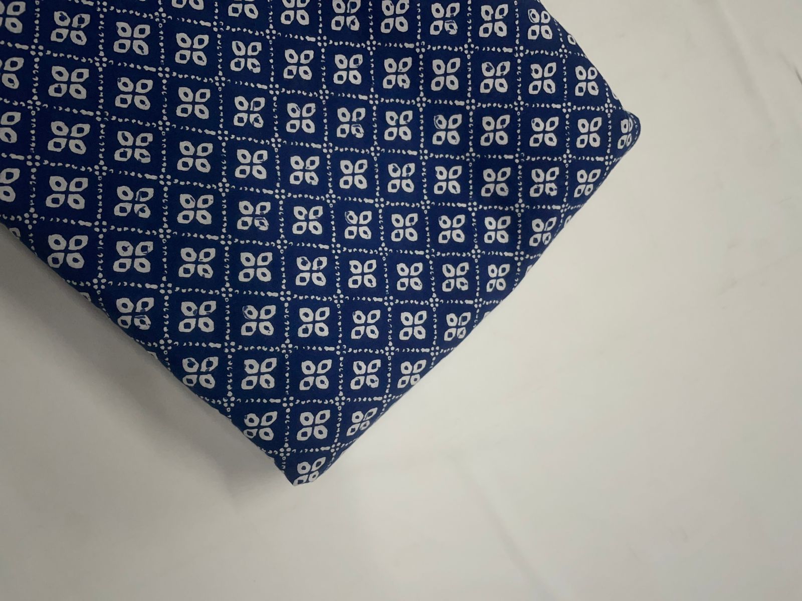 Blue & White Geometric Cotton Cambric Fabric KTEX