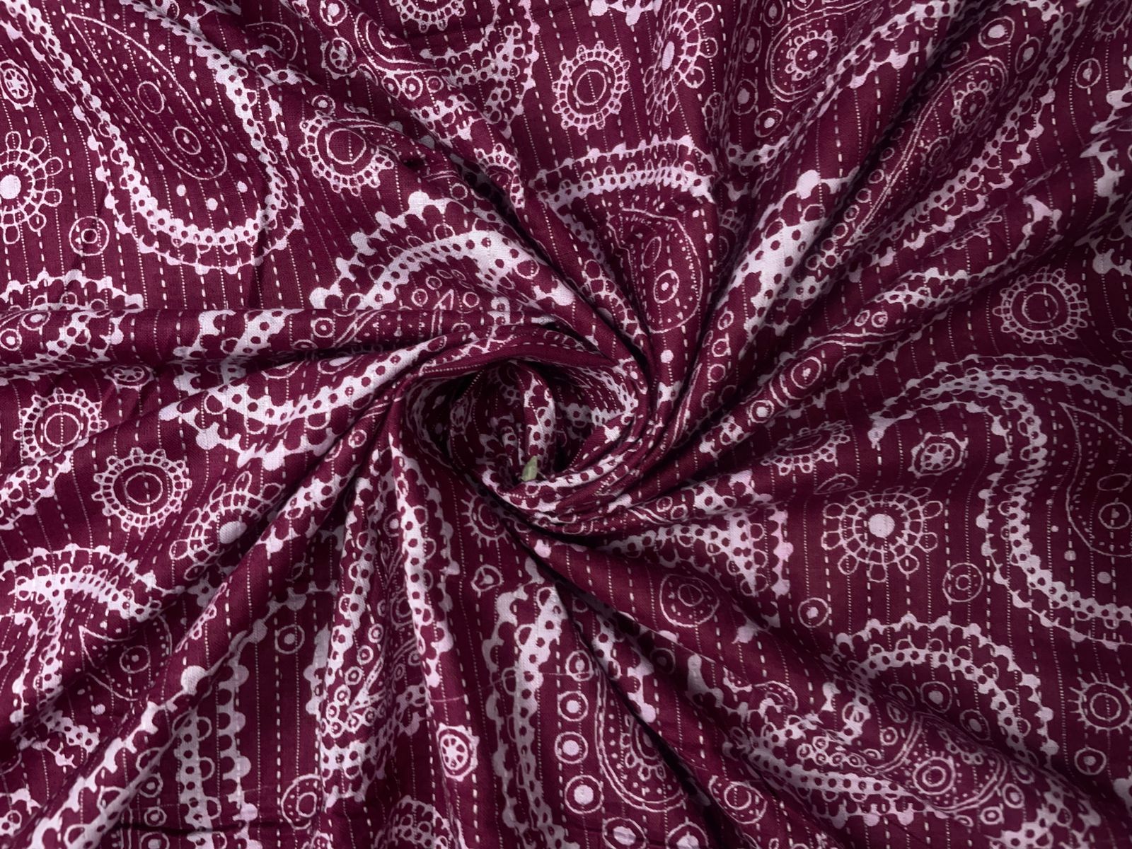 Purple Paisley Cotton Cambric Kantha Fabric Kapdashop