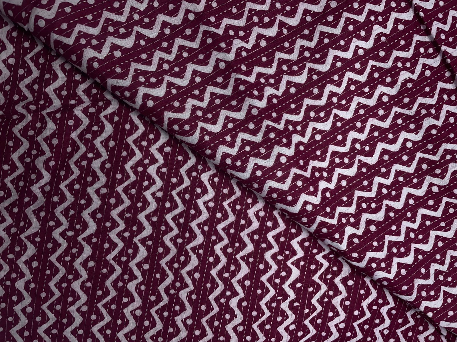 Purple Chevron Cotton Cambric Kantha Fabric KTEX