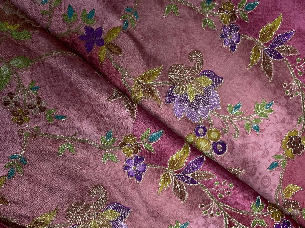 Onion Pink Floral Embroidered Satin Fabric KTEX