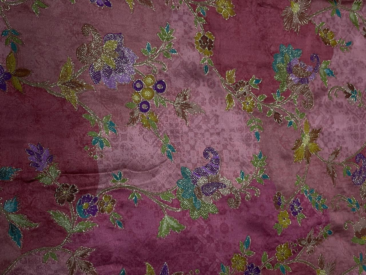 Onion Pink Floral Embroidered Satin Fabric KTEX