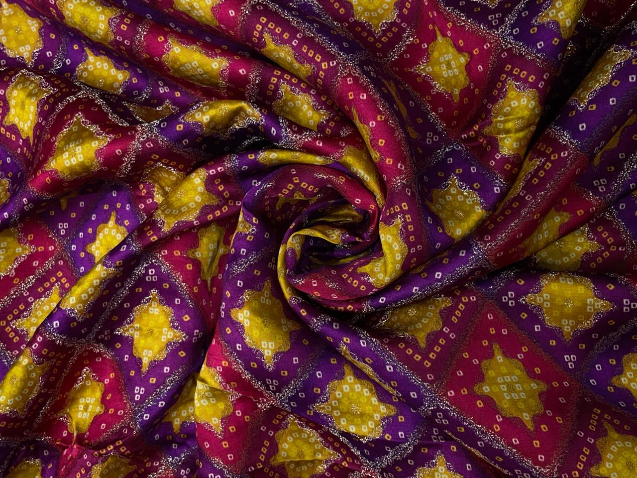 Purple Geometric Embroidered Satin Fabric Kapdashop