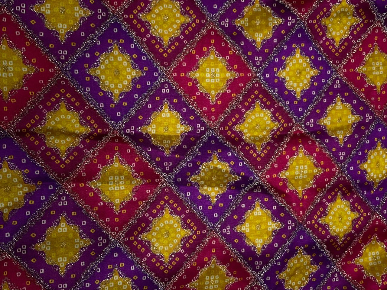 Purple Geometric Embroidered Satin Fabric KTEX