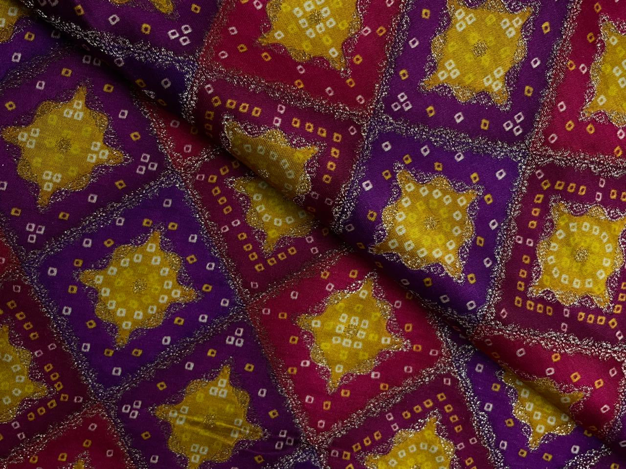 Purple Geometric Embroidered Satin Fabric KTEX