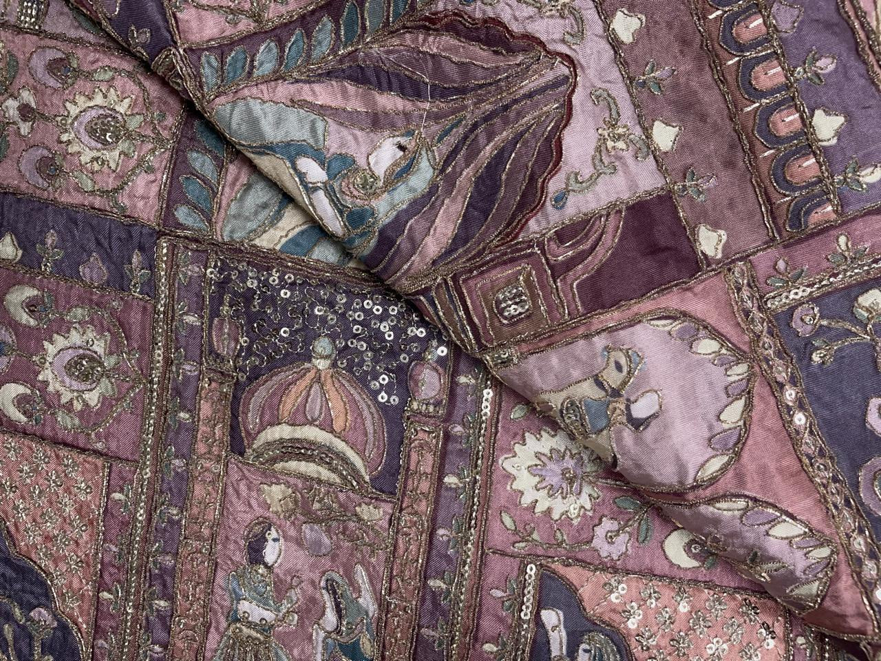 Lilac Geometric Embroidered Silk Fabric KTEX