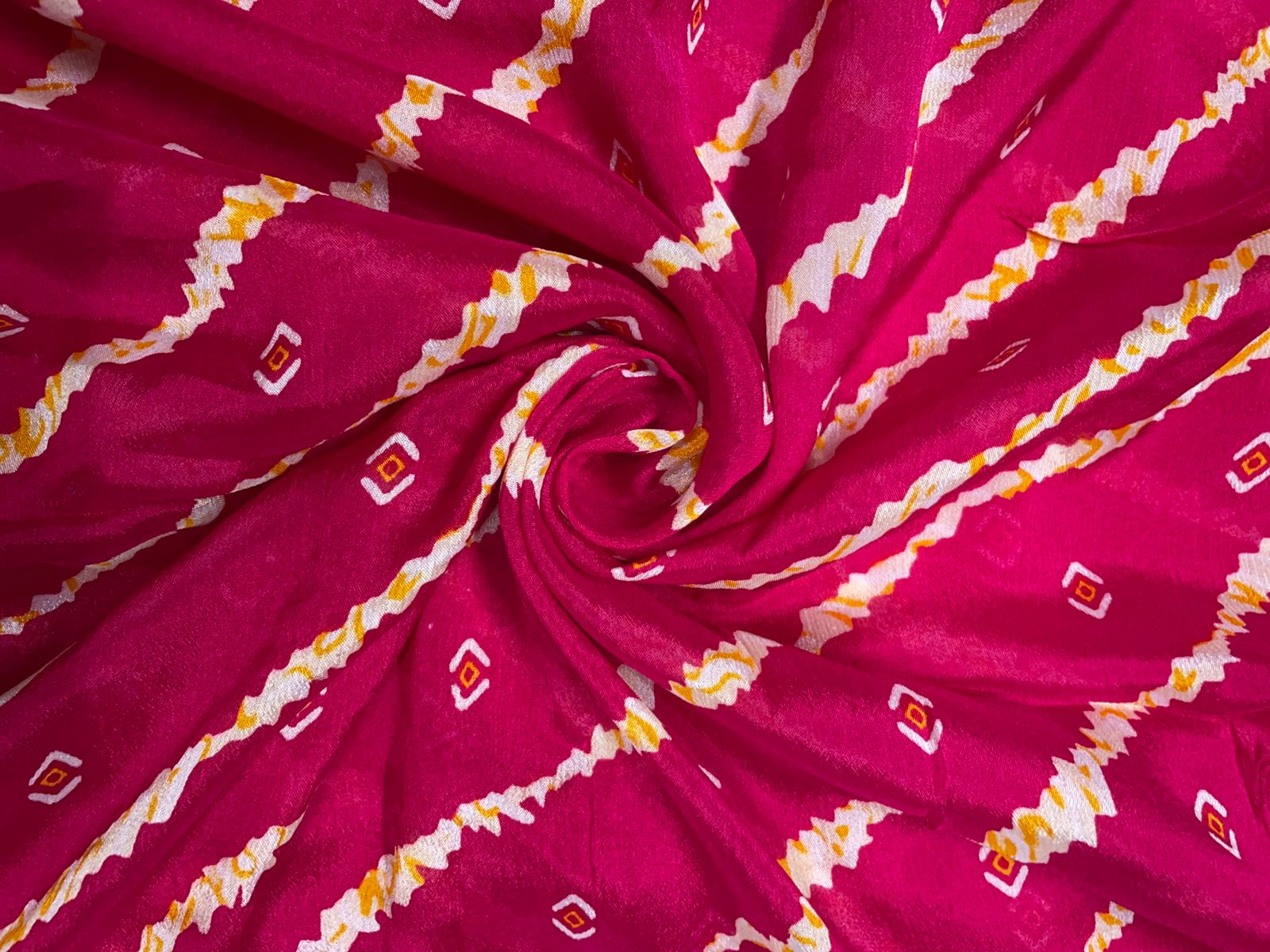 Magenta & White Stripes Chinon Chiffon Fabric Kapdashop