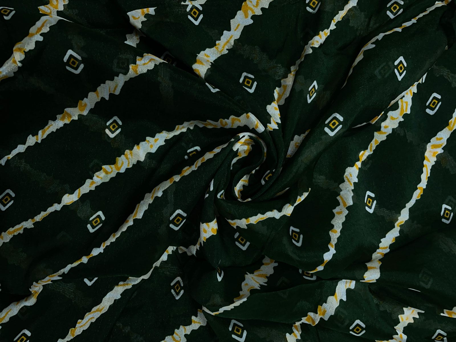 Bottle Green & White Stripes Chinon Chiffon Fabric KTEX