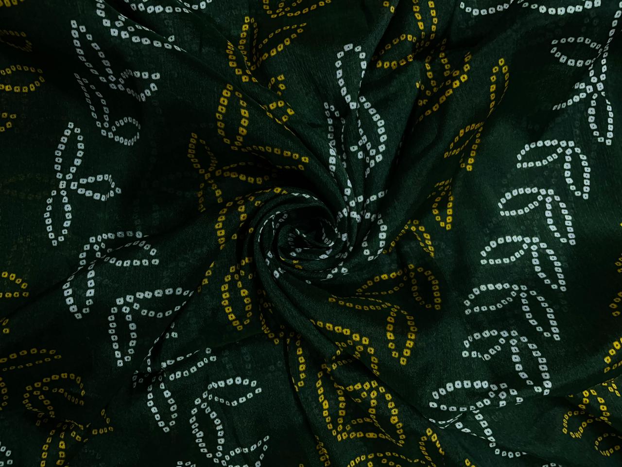 Bottle Green Floral Chinon Chiffon Fabric Kapdashop