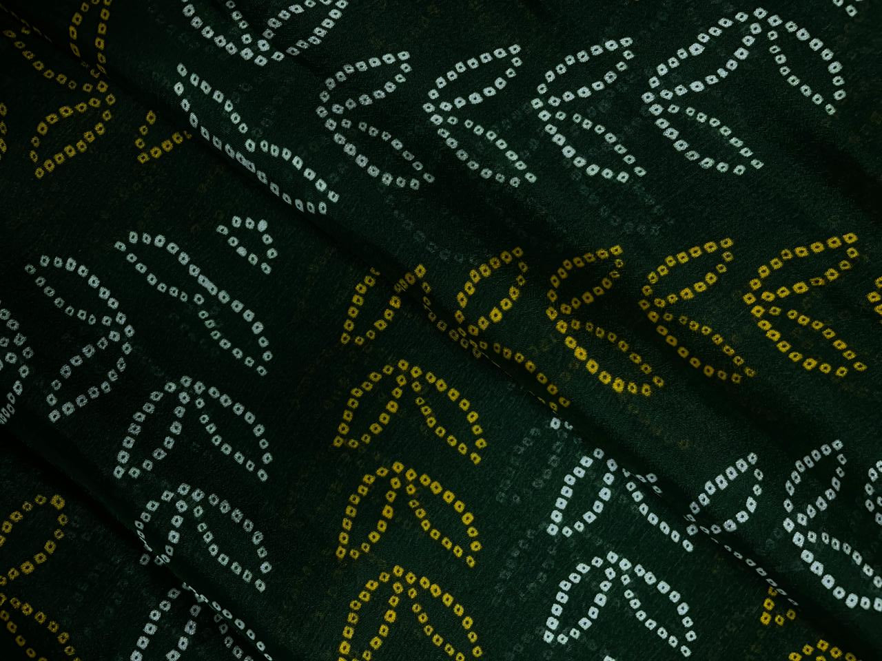 Bottle Green Floral Chinon Chiffon Fabric KTEX