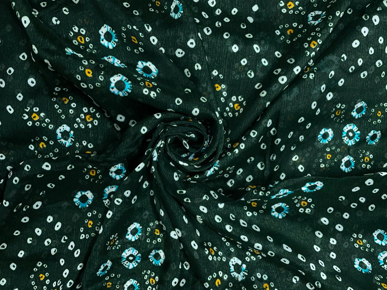 Bottle Green Floral Chinon Chiffon Fabric Kapdashop