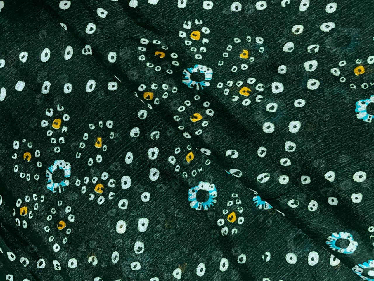 Bottle Green Floral Chinon Chiffon Fabric Kapdashop