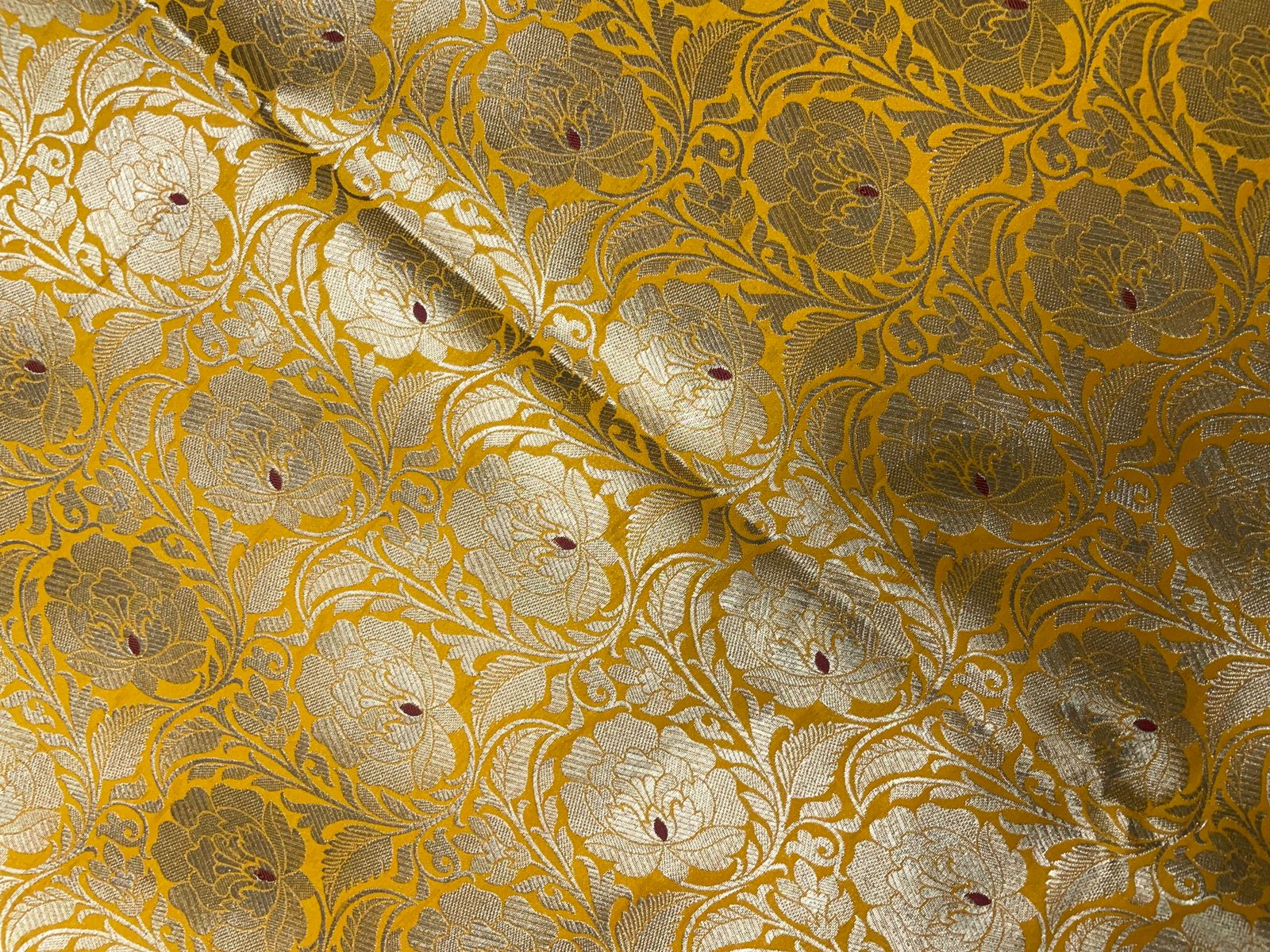 Bright Yellow Floral Banarasi Brocade Fabric KTEX