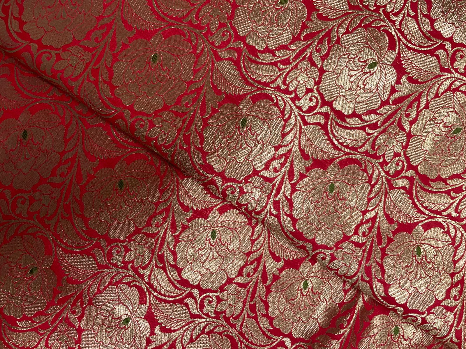 Red Floral Banarasi Brocade Fabric KTEX