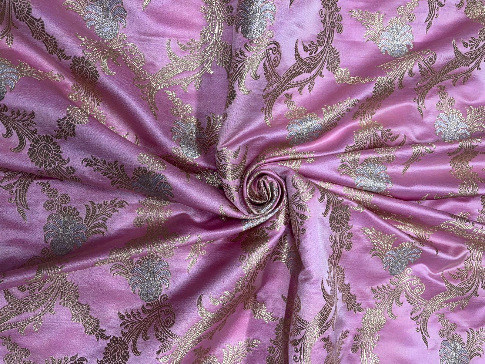 Baby Pink Floral Banarasi Brocade Fabric KTEX