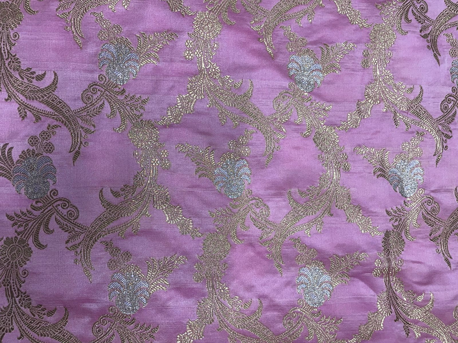 Baby Pink Floral Banarasi Brocade Fabric KTEX