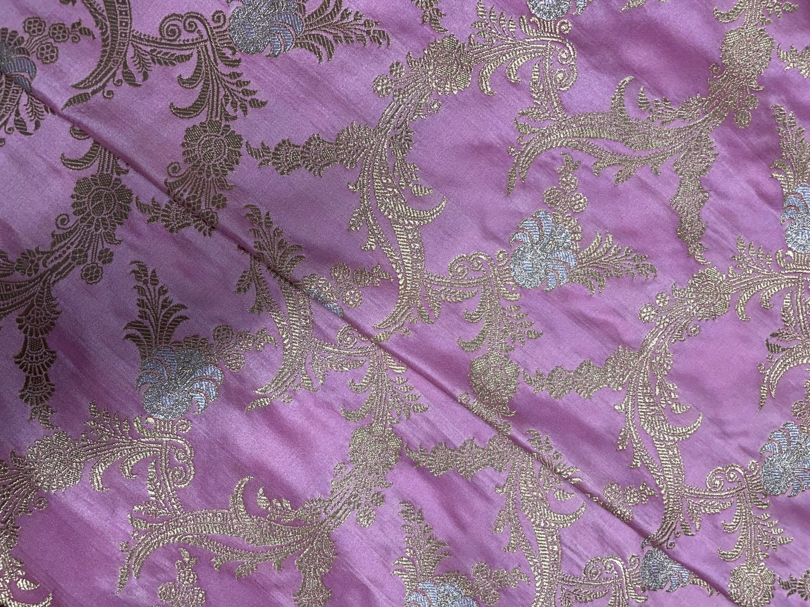 Baby Pink Floral Banarasi Brocade Fabric KTEX