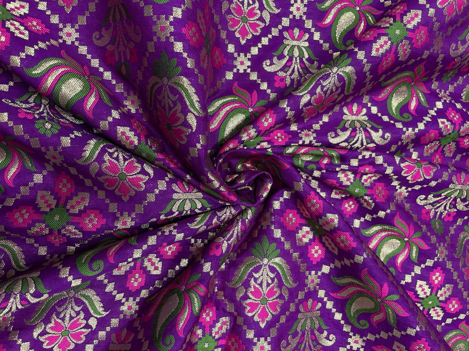 Royal Purple Geometric Banarasi Brocade Fabric KTEX