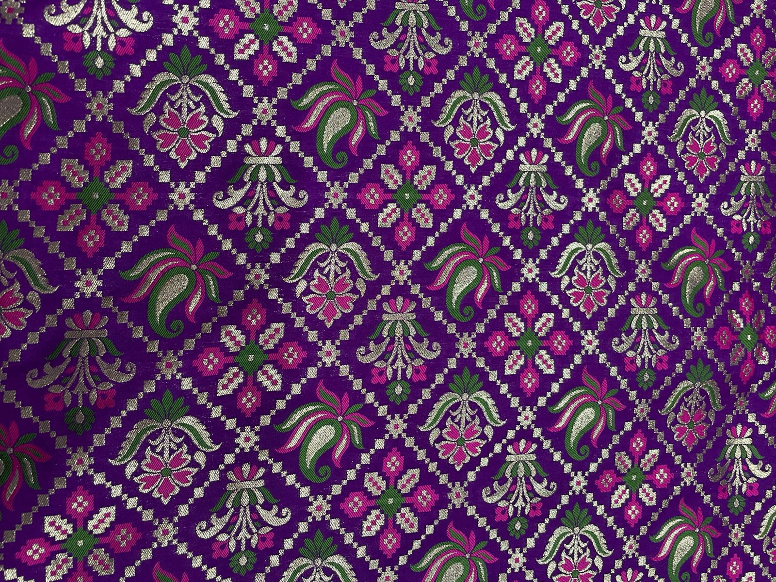 Royal Purple Geometric Banarasi Brocade Fabric KTEX
