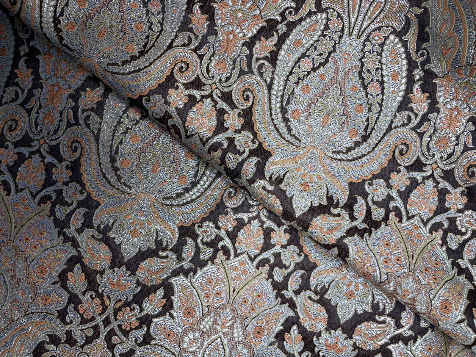 Brown Floral Banarasi Brocade Fabric KTEX