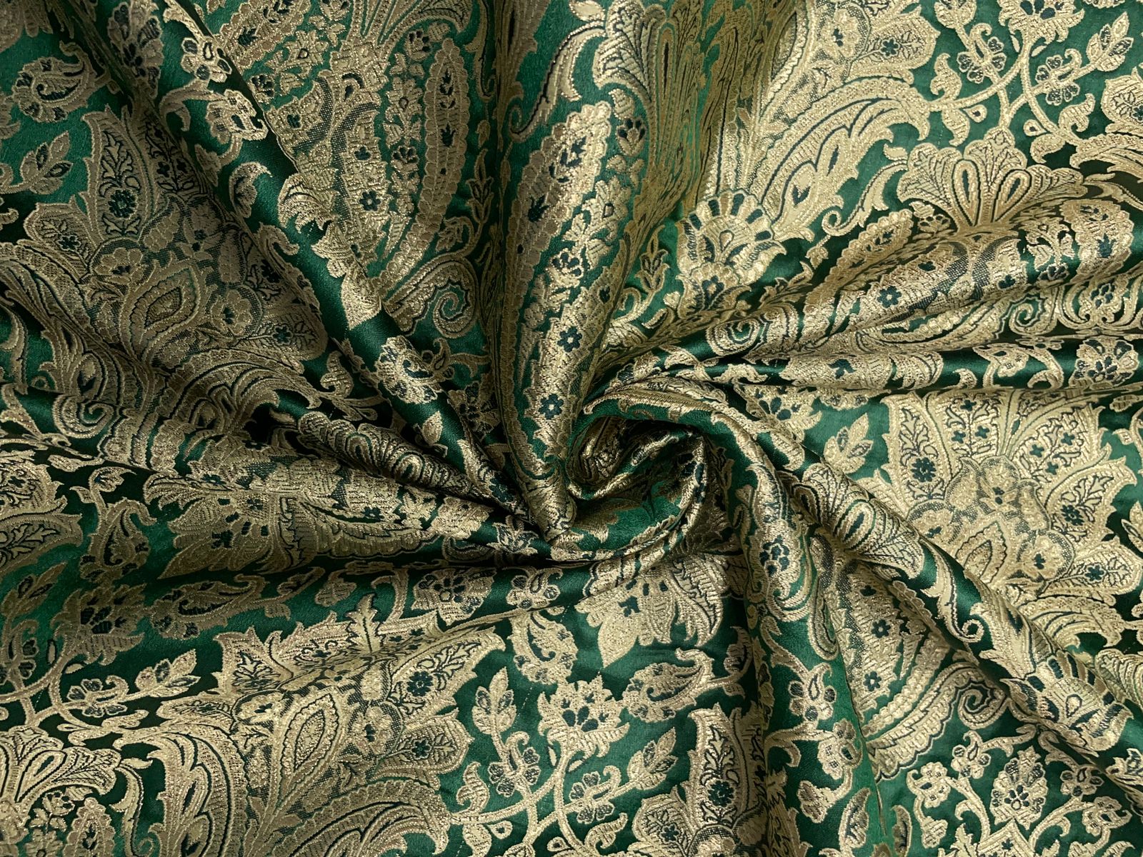 Bottle Green Floral Banarasi Brocade Fabric KTEX