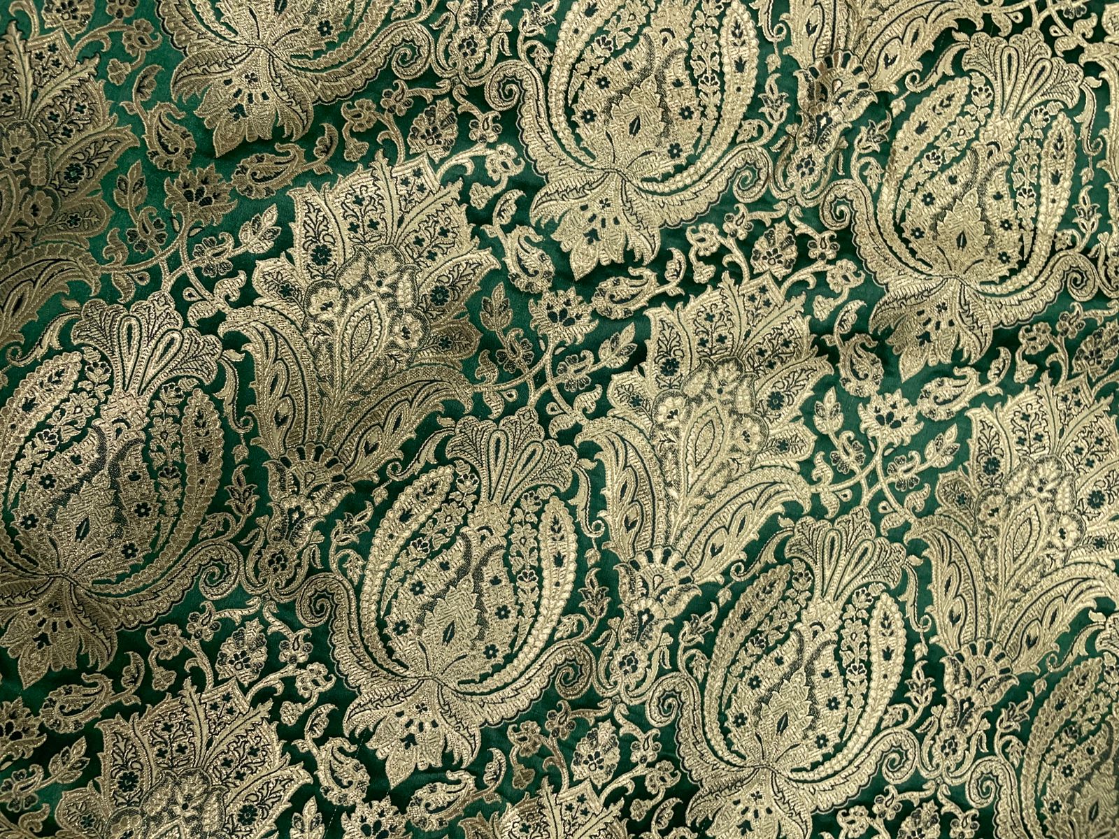 Bottle Green Floral Banarasi Brocade Fabric KTEX