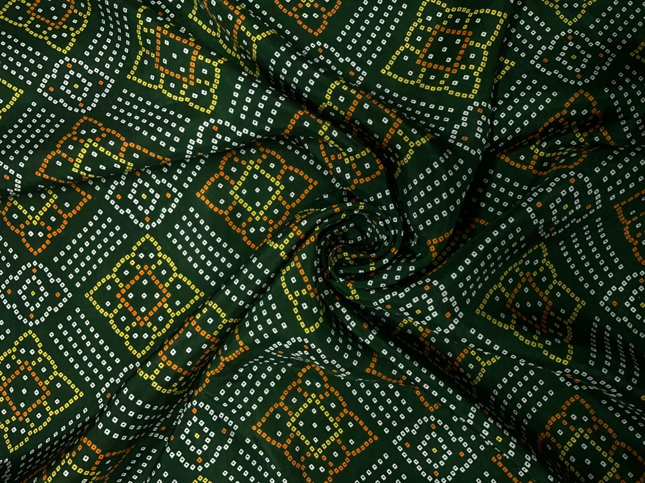 Green Geometric Habutai Silk Fabric KTEX
