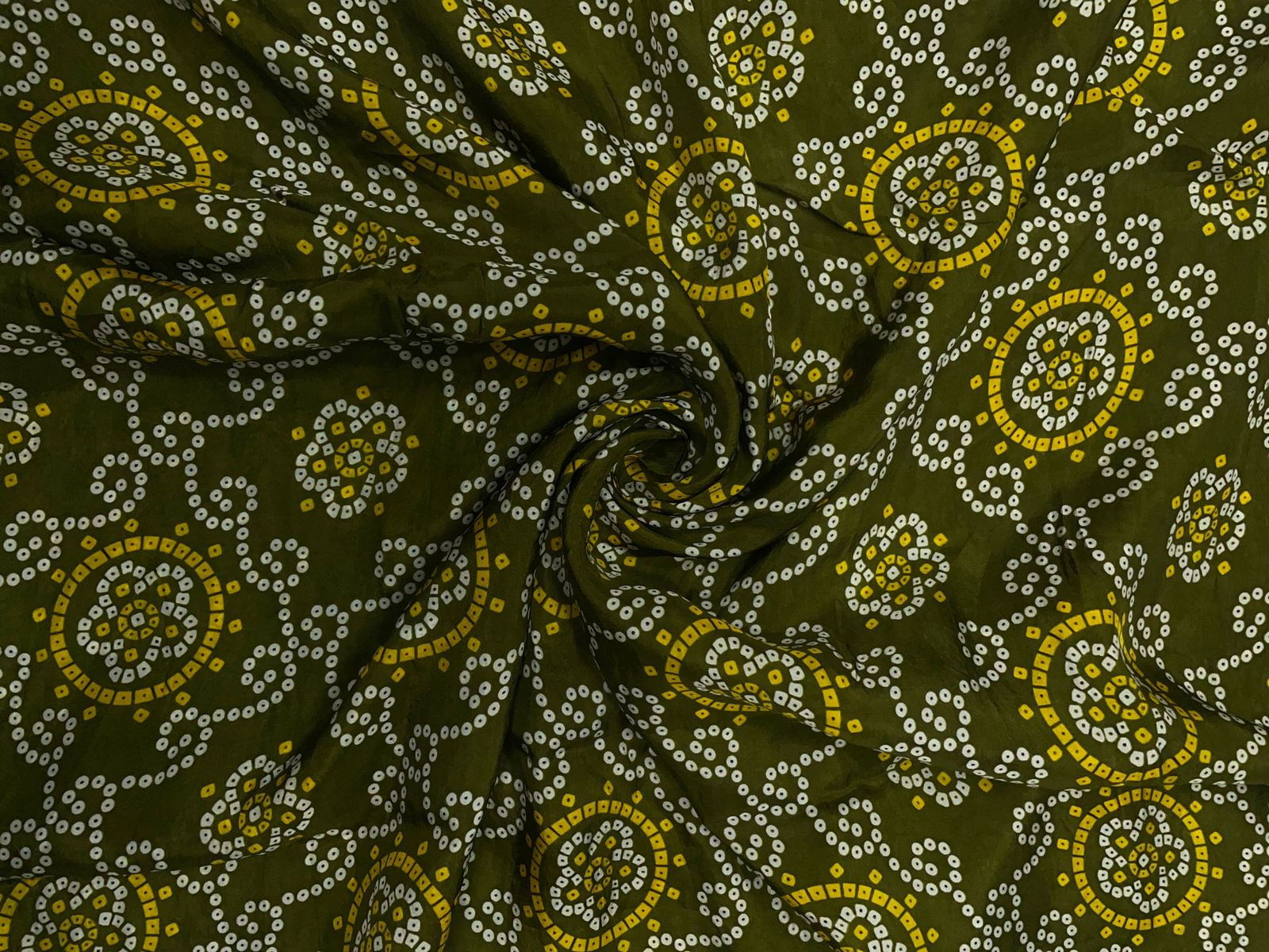 Mehndi Green Geometric Habutai Silk Fabric KTEX
