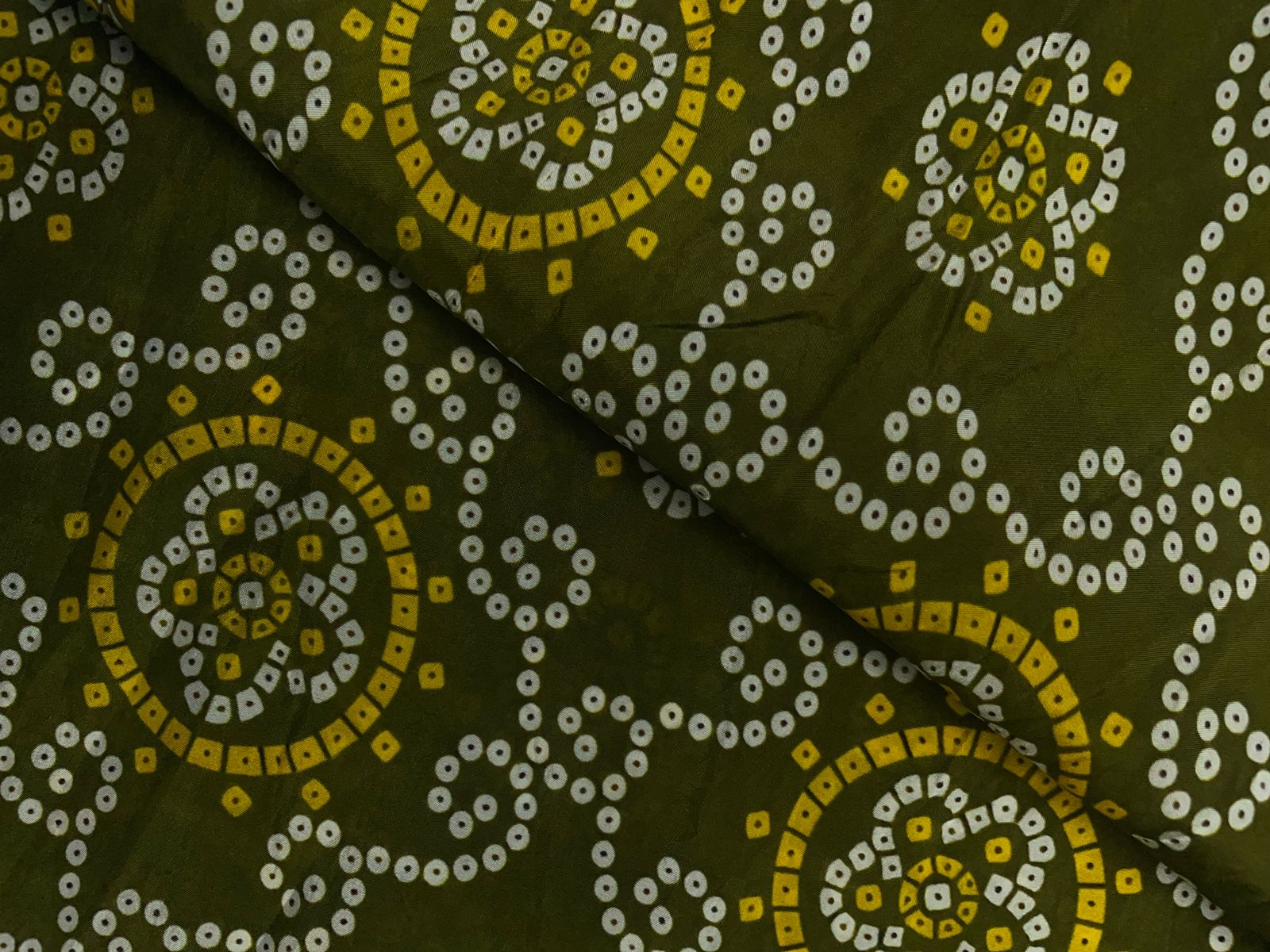 Mehndi Green Geometric Habutai Silk Fabric KTEX